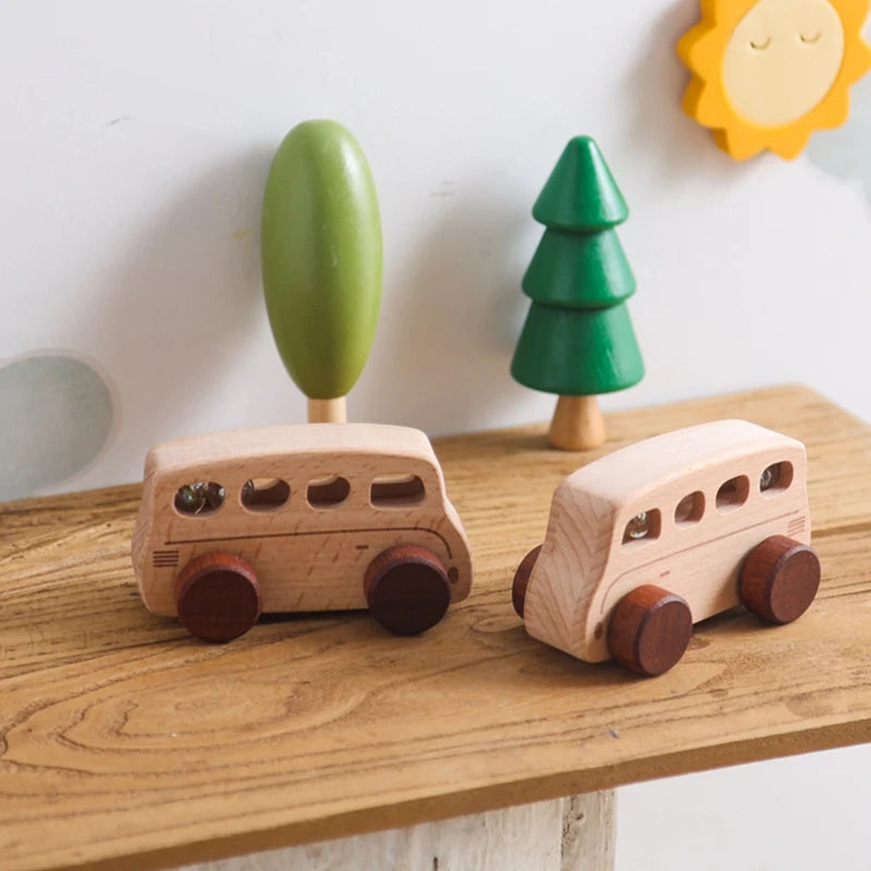 Baby Wooden Baby Toys NO Bpa  Cartoon Car Bus Montessori Toys Hand-pushed Wooden Handmade Carts Baby Room Decoration Baby Gift