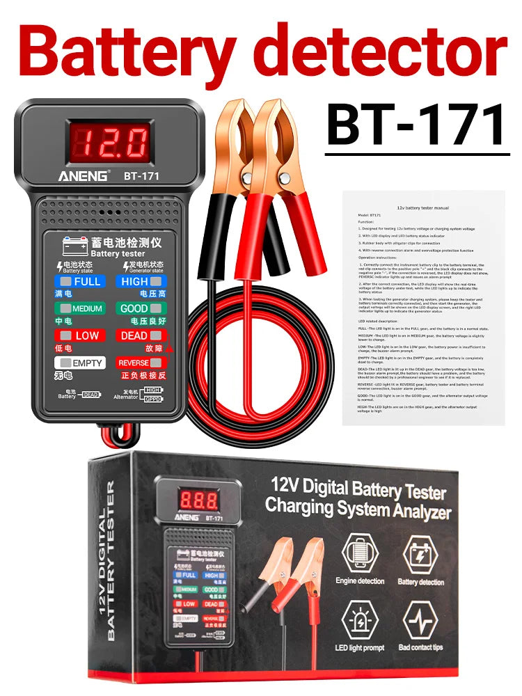 Multifunctional Battery Testers 12V Auto Repair Industry Detection with LED Reverse Display Screen Electrician Tool