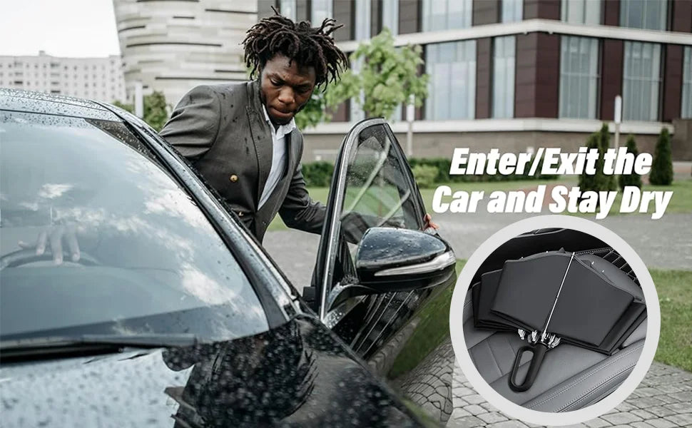 Ring Buckle Automatic Umbrella: Reflective Safety Strip，Reverse Folding, Lightweight Compact Travel Portable