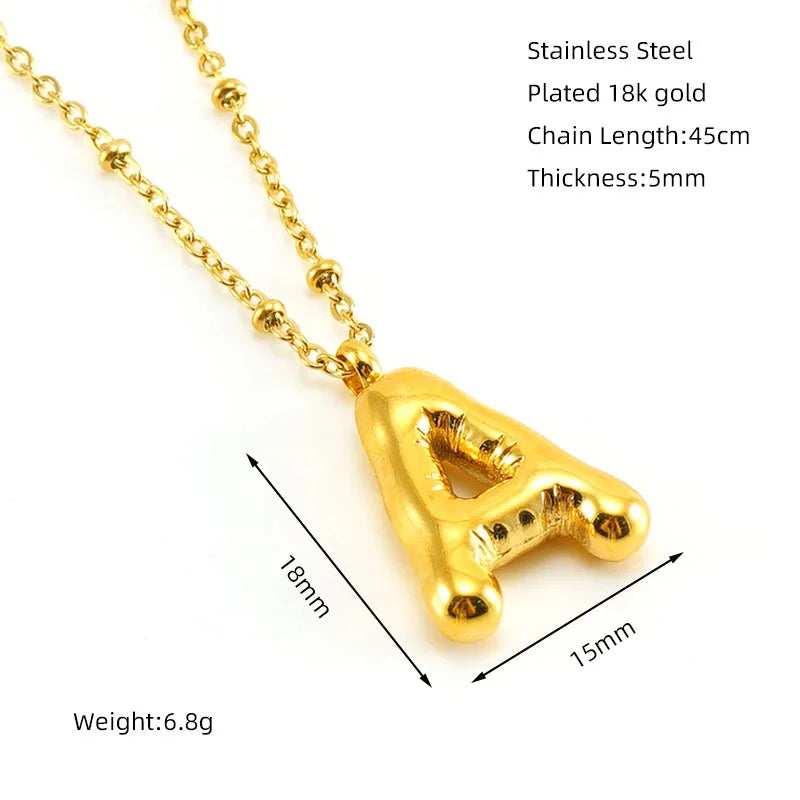 Lightweight Chunky Initial Necklace for Women Stainless Steel Balloon Bubble Alphabet Letter Pendant Necklaces