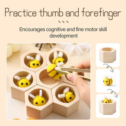 Wooden Montessori Bee Grab Toy Baby Hand And Foot Fine Exercise Toys Wooden Replica Beehive Plush Cartoon Bee Baby Birthday Gift