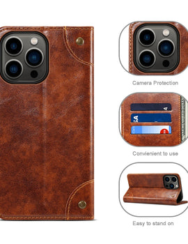 Flip Leather Wallet Phone Case for iPhone 16 15 Pro Max 16E 14 Plus with Magnetic Card Slot Holder Cover