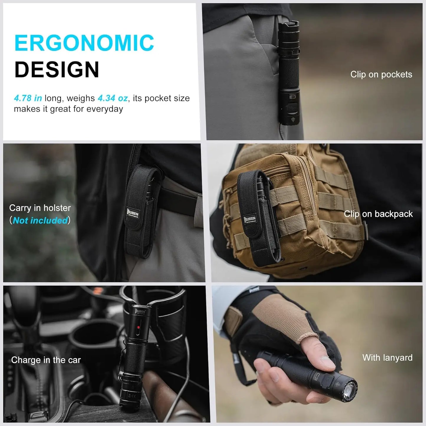 1200 Lumen Rechargeable Tactical LED Flashlight With USB Type C Charging
