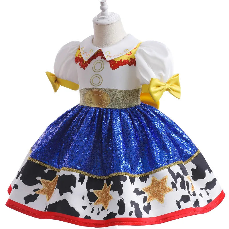 Patchwork Dress - Western Style Cosplay Gown with Color Block Design | Kids Birthday Party Dress