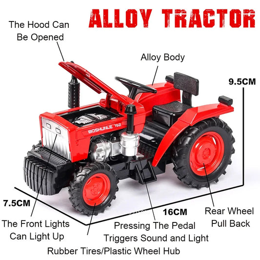 1/32 Scale farm Tractor Alloy Toy Model Car Diecast with Light Music Rubber Tires Tractors Vehicles