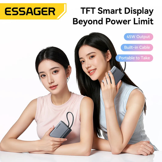 45W Power Bank 10000mAh Built-in USB C Cable Fast Charging Portable Battery with Digital Display