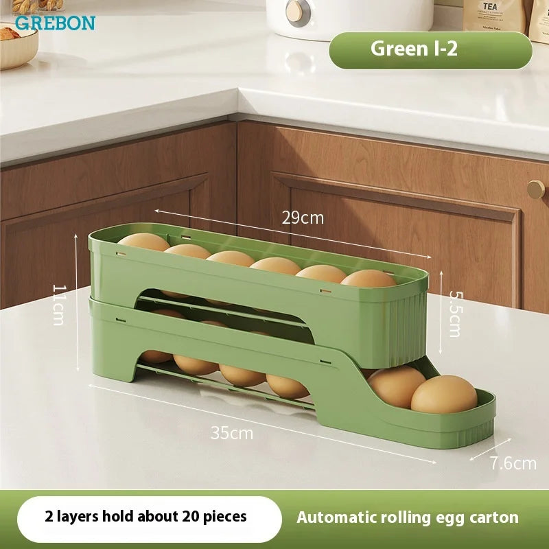 Multi-Layer Egg Storage Box – Automatic Rolling Slide Refrigerator Door Egg Holder Dispenser