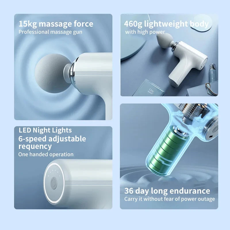 Portable AI Fascial Massage  Electric Percussion Massager Body Relaxation With 4 Replaceable Massage Head LED Night Light
