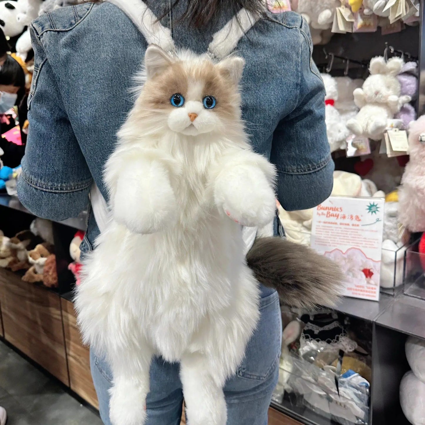 Cute Cat Plush Backpack Soft Cartoon School Bag