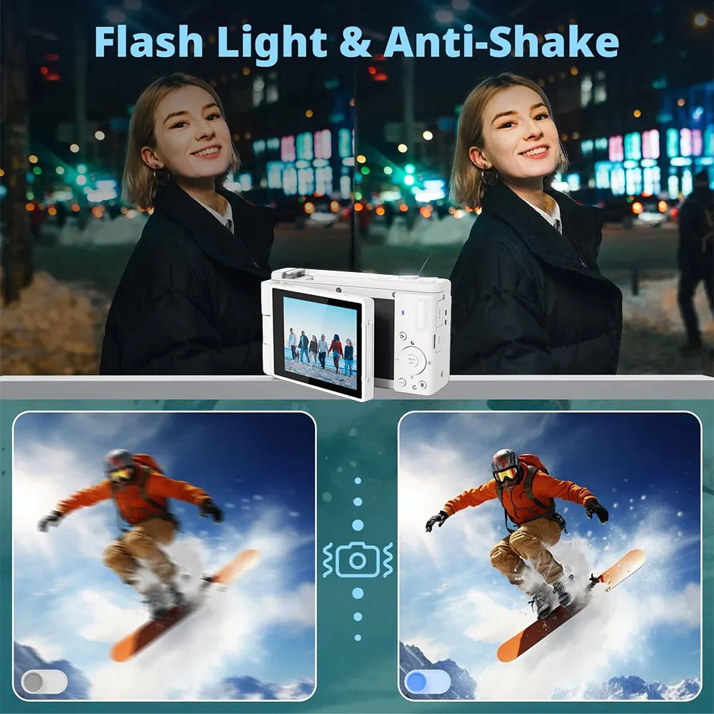 5K 80MP Digital Camera with 6-Axis Stabilization, 270° Flip Screen & 18X Zoom for Vlogging Photography