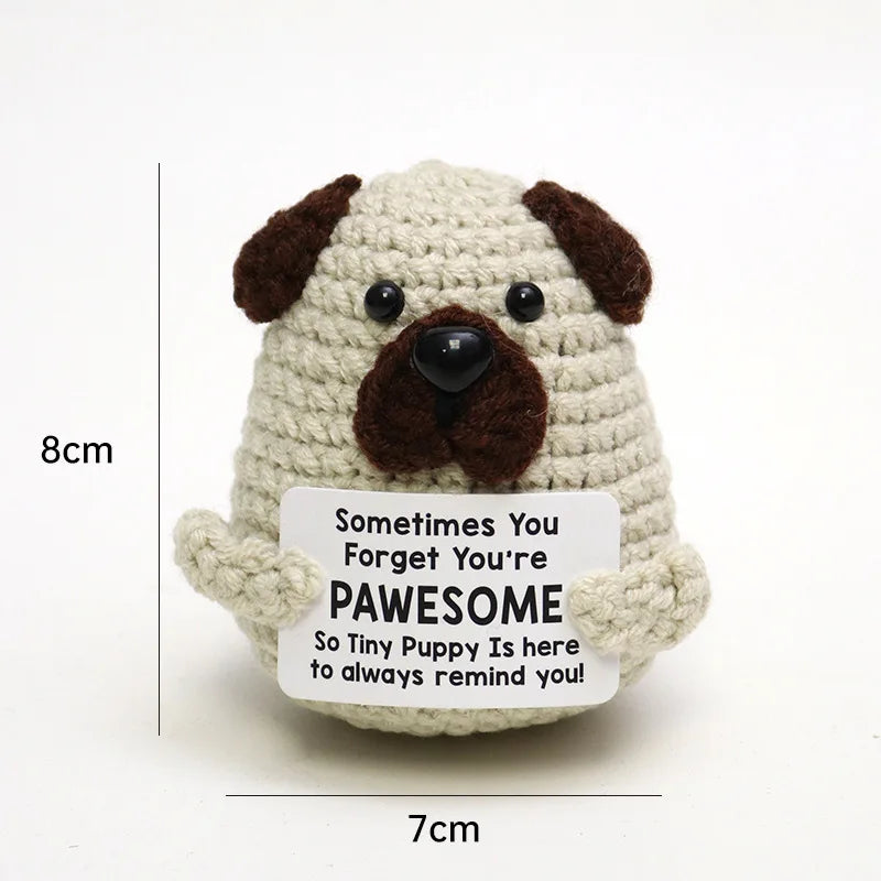 3 Pcs Positive Crochet Hedgehog Doll with Affirmation Card Home Room Decoration Funny Handmade Plush Doll Ornaments Christmas Gifts