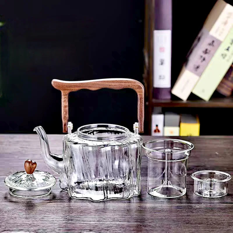 Large Capacity 1300ml Wooden Handle Glass Teapot High Borosilicate Heat Resistant Glass Beam Tea Pot Kungfu Tea Set Teaware
