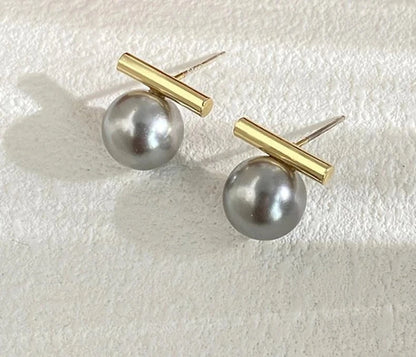 French Minimalist Grey Imitation Pearl Stud Earrings