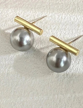 French Minimalist Grey Imitation Pearl Stud Earrings