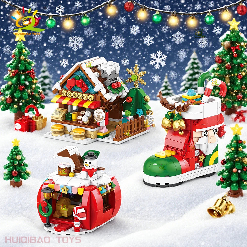 Christmas Tree Gingerbread Cafe Model Building Block DIY Elk Snowman Train Bricks Ornament Toys for  Adult Gift