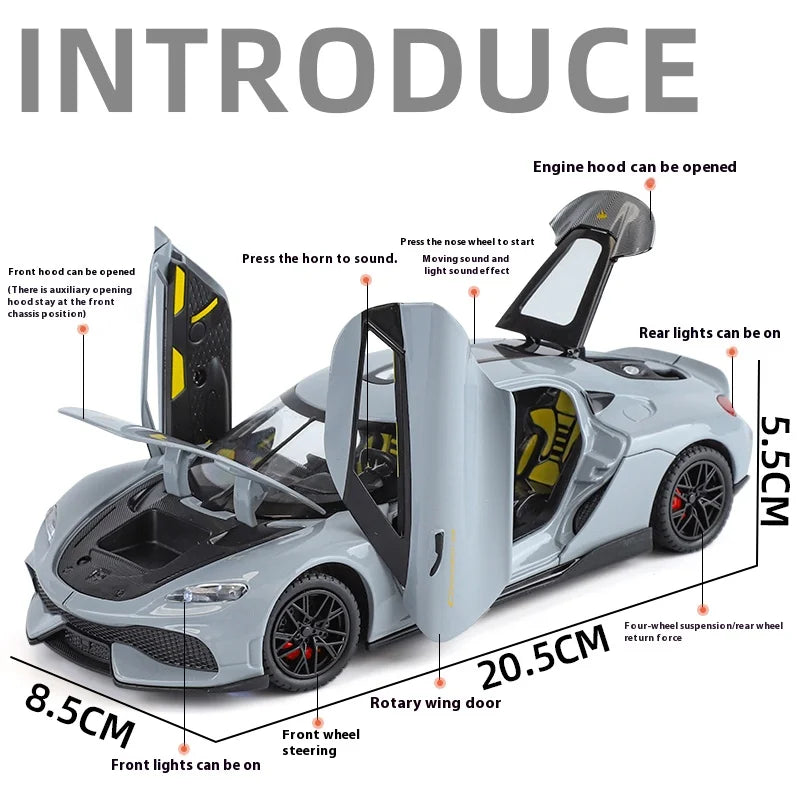 1:24 Gemera GT Sports Car Alloy Diecast Metal Model Sound Light Pull Back Toy Boys Simulation Car Model Ornament Present