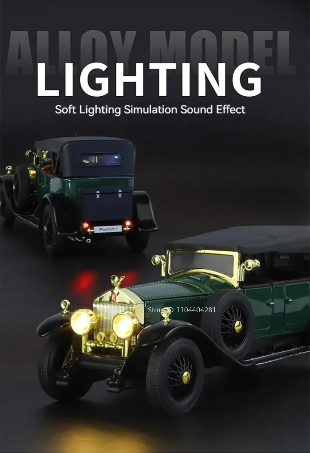 1:24 Phantom 300SL Alloy Diecast Vintage Car Miniature Model Toys Sound Light Pull Back Doors Opened Ornament s Festival Gift