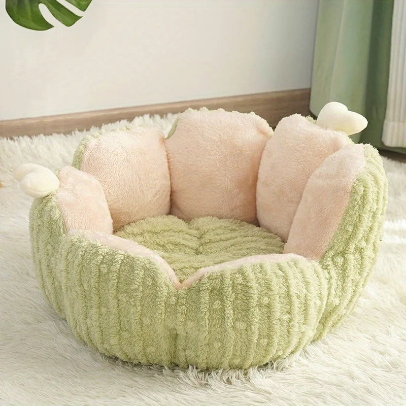 Warm Plush Pet House Bed Green for Cats and Small Dogs