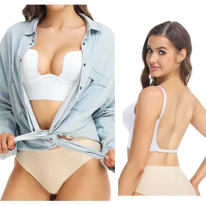 Deep V-Neck Backless Bodysuit Shapewear – Push Up Thong Body Shaper