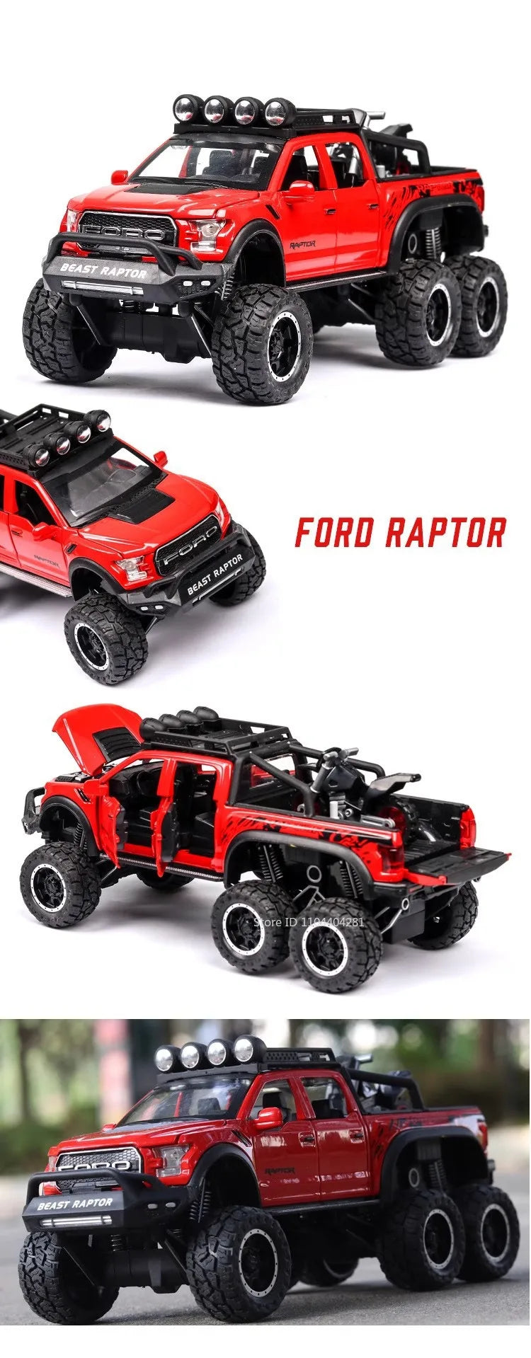 1:24 Mammoth F-150 Raptor Diecast Alloy Model Toy Car Doors Opened Sound Light Pull Back Miniature Vehice Adult Boy Fashion Gift