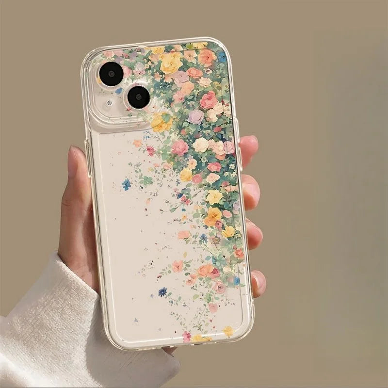 Flower Transparent Shockproof Phone Case for iPhone 16 15 14 Pro Max Plus