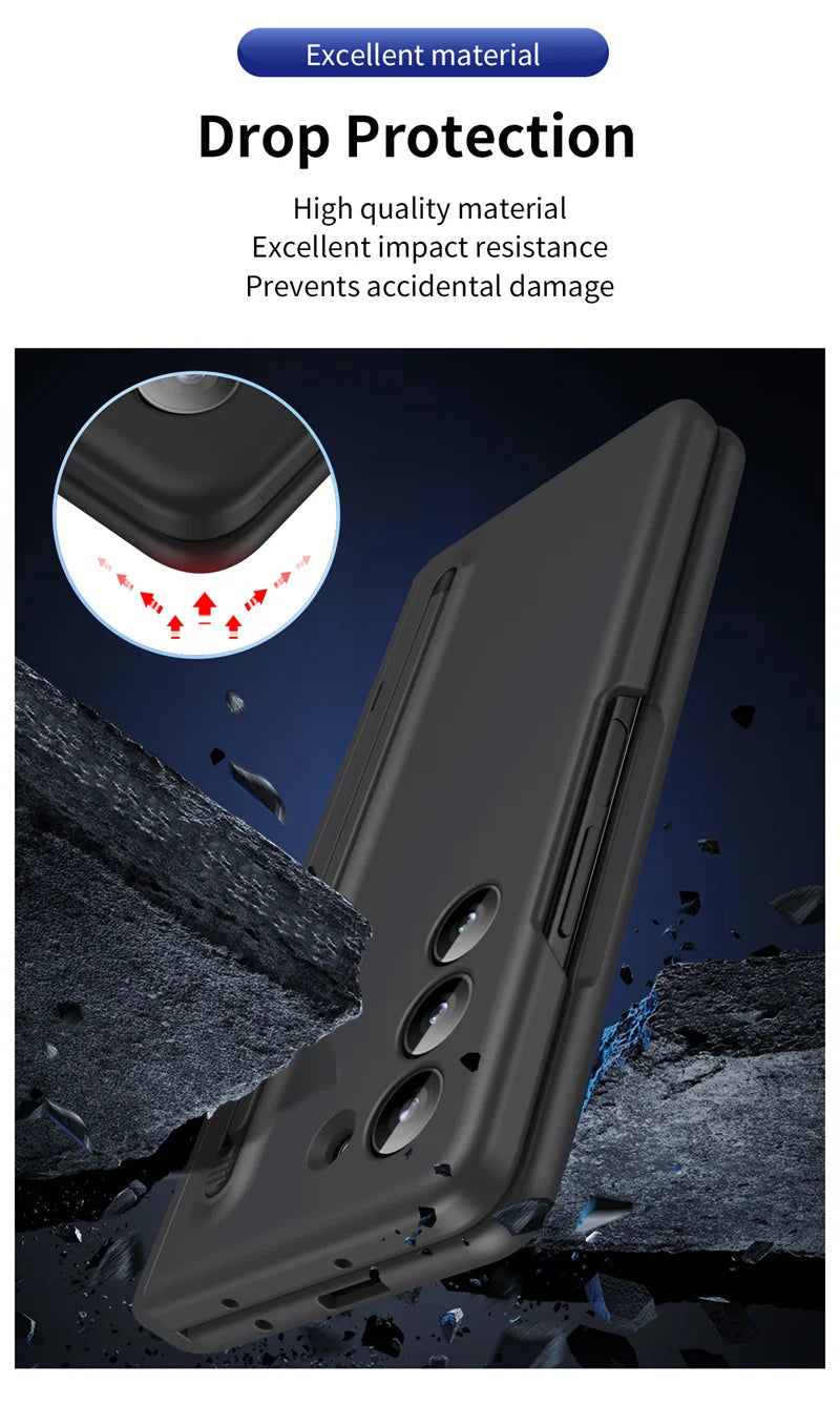 Hard PC Armour Hinge Bracket Fold5 Protection Cover for Samsung Galaxy Z Fold 6 5 4 3 With Pen Holder Slot Screen Protector Case