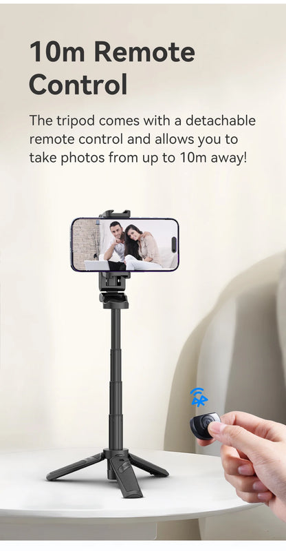 Tripod with Remote Folded Wireless Selfie Stick for Smartphone iPhone Android with Phone Clip Cold Shoe