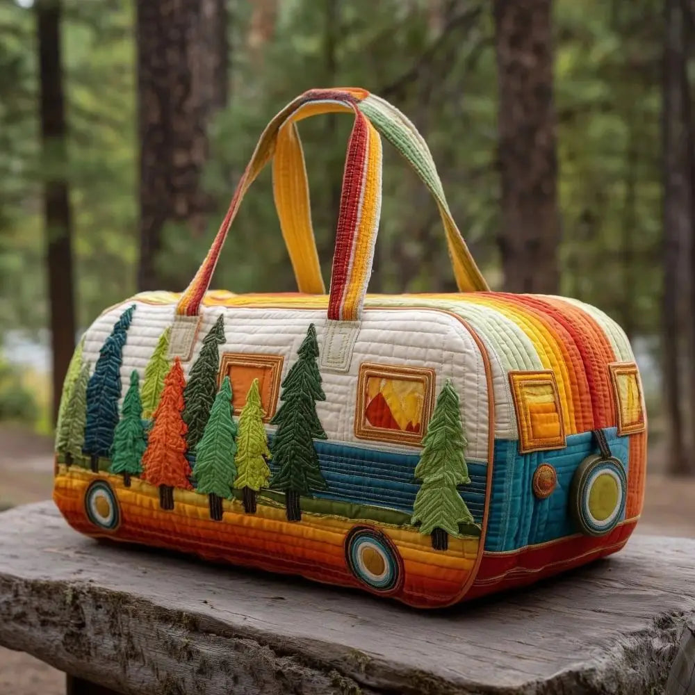 3D Quilted Bus Print Travel Duffle Bag Large Capacity Gym Tote