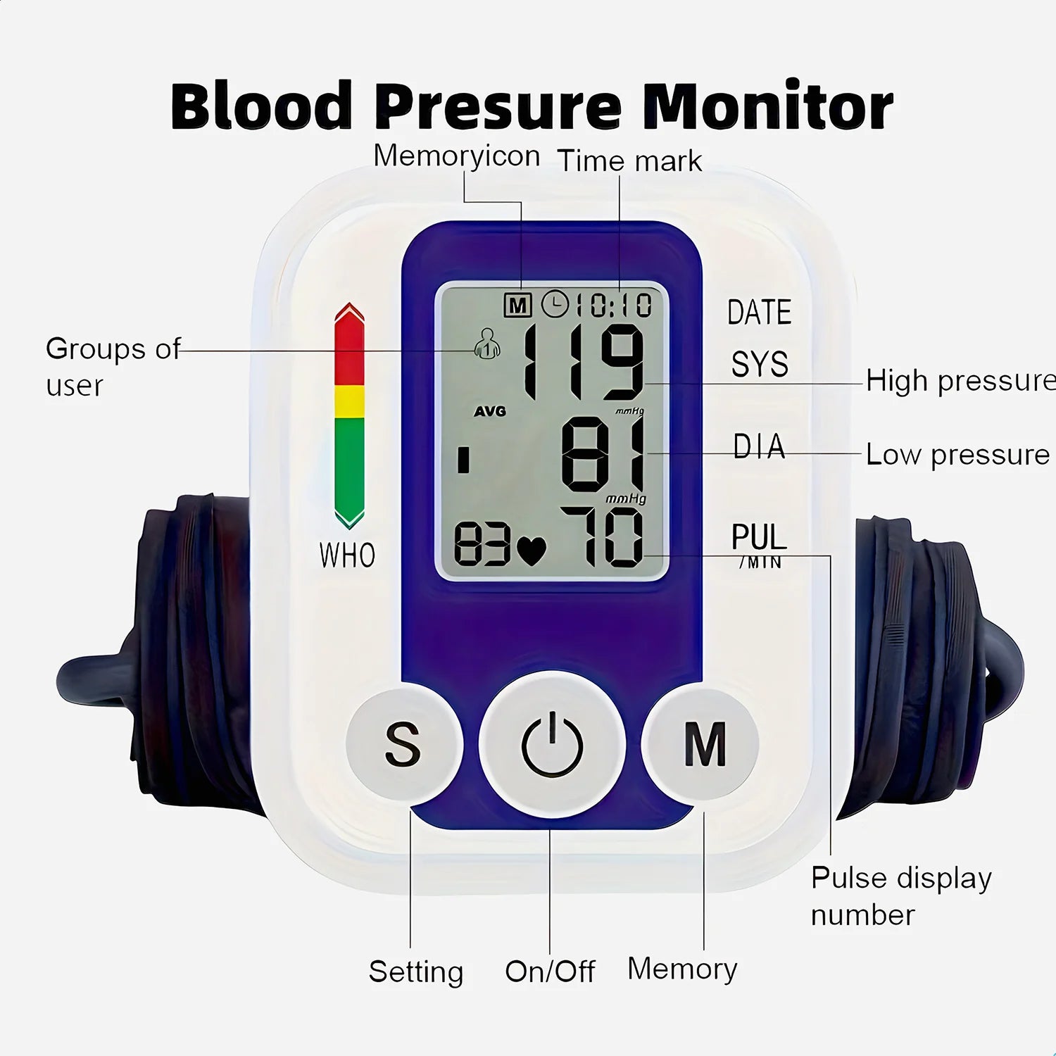 USB Digital Sphygmomanometer Medical Health Detector Home Upper Arm Blood Pressure Measur Adult kid Pulse Monitor