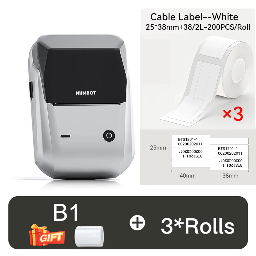 B1 Mini Thermal Label Printer, Bluetooth Wireless Sticker Maker 25–50mm, Portable Inkless Label Printer for Cable Management & Business