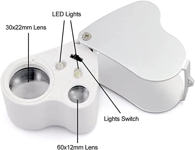 30X 60X LED Jewelry Loupe Magnifier Foldable Dual Lens