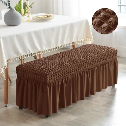 Stretch Long Bench Cover with Skirt Seersucker Ottoman Covers Elastic Piano Stool Protector Bedroom Bedside Footrest Slipcovers