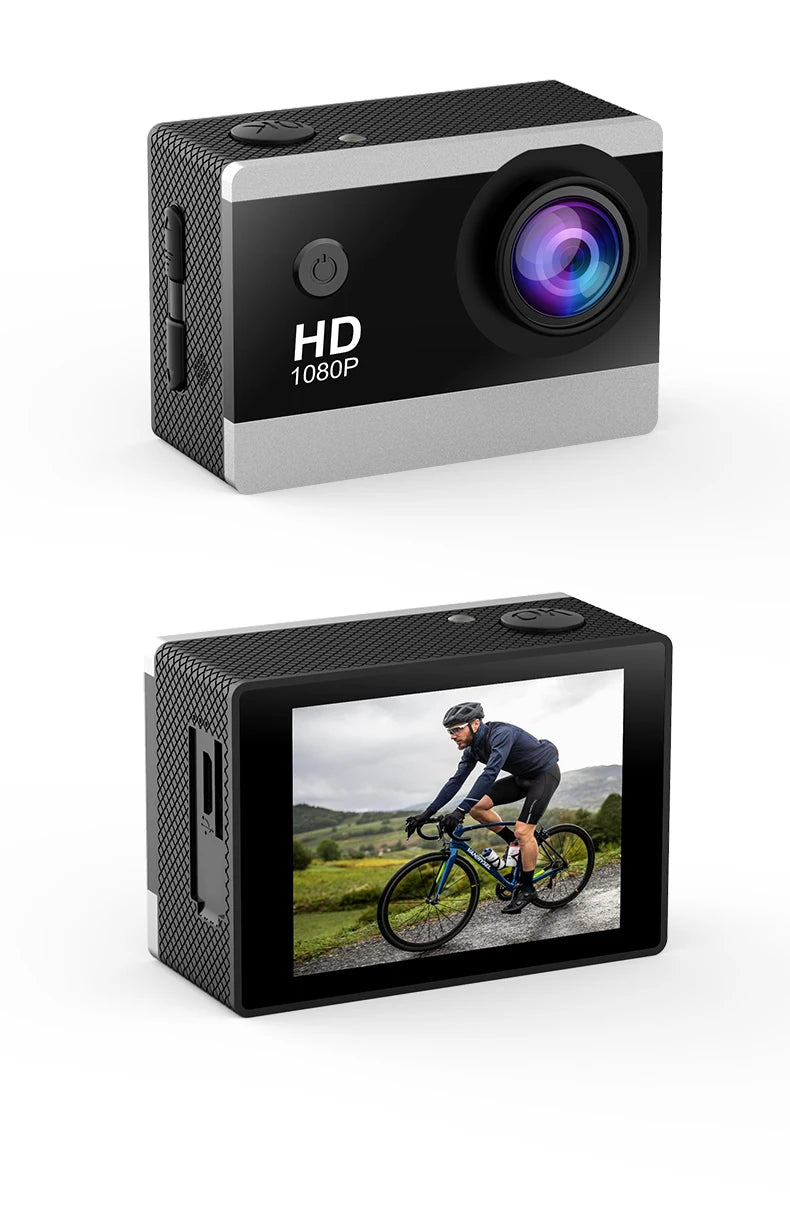 1080P Waterproof Action Camera with 2 Inch IPS Screen 170 Degree Wide Angle Helmet Sports Camera