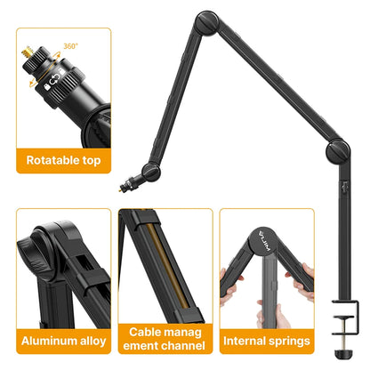 Desktop Microphone Boom Arm Stand Extend 1/4'' 3/8'' 5/8'' Screw 90° Hover Bracket for DSLR GoPro Smartphone