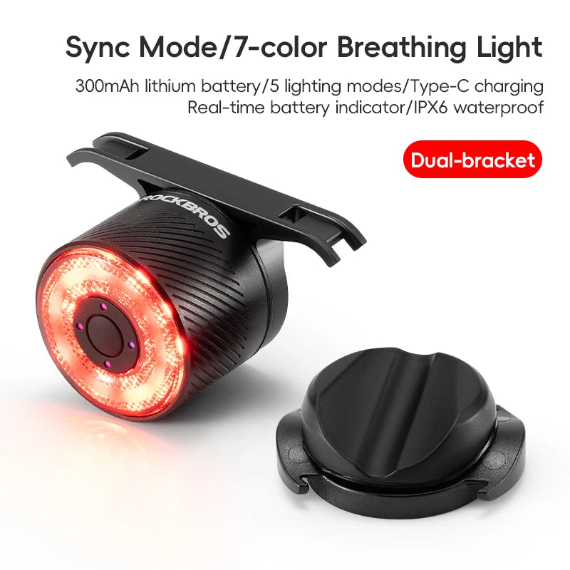 Smart Brake Sensing Bike Taillight IPX6 Waterproof Type-C Synchronized Bicycle Rear Light MTB Road Cycling Tail Light