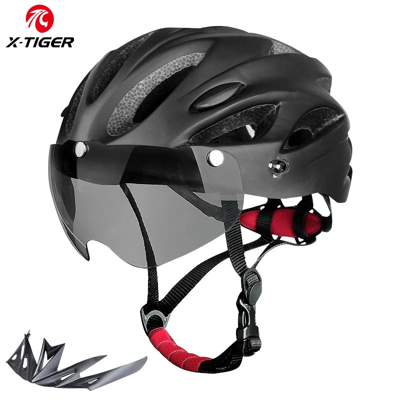 Ultra Lightweight Cycling Helmet With Magnetic Goggles And LED Rear Light