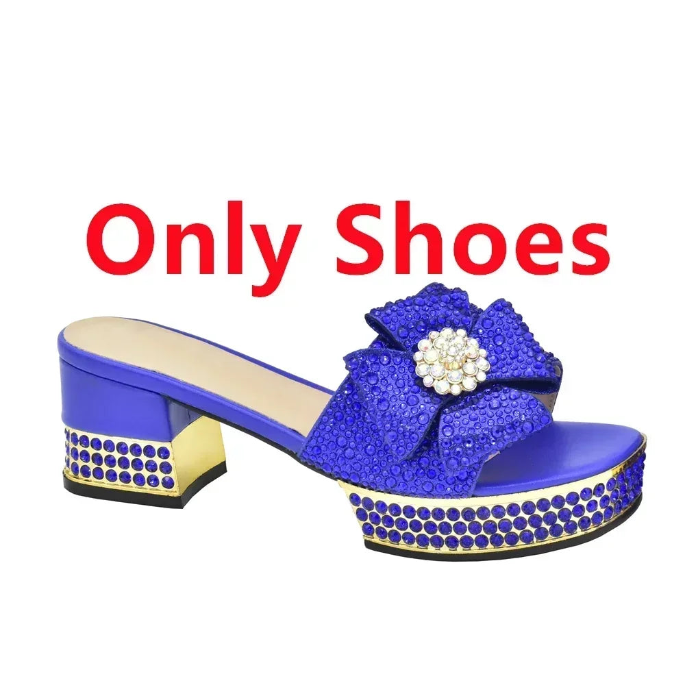 Nigerian Italian Shoes and Bags Set Decorated with Rhinestone Luxury Shoe and Bag Set for Party in Women