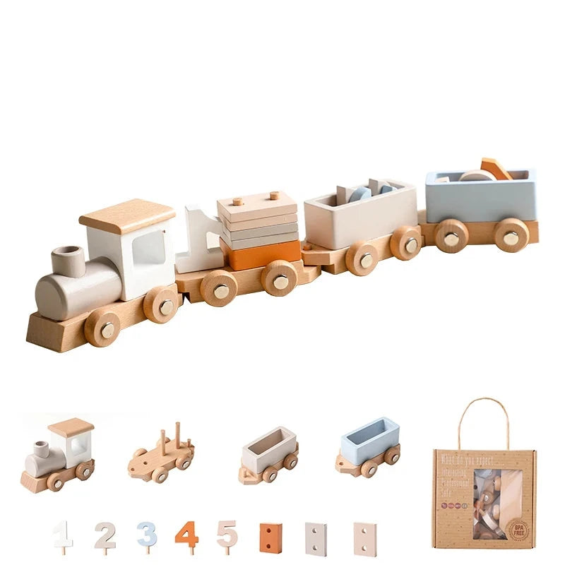 Wooden Train Birthday Toy  Montessori Toys Baby Educational Toys  Wooden Trolley  Baby Learning Toys  Number Of Wood Baby's Toys