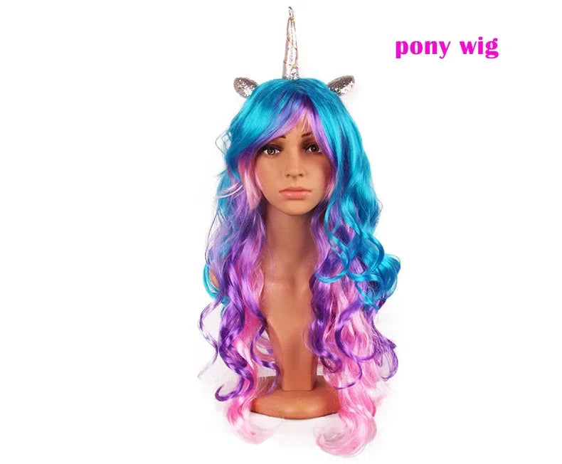 Rainbow Unicorn Princess Dress with Angel Wings Party Costume
