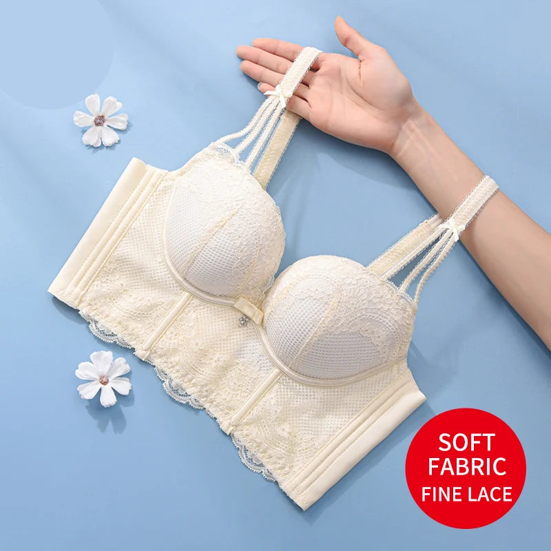 Women’s Low-Cut Lace Push-Up Bralette – Adjustable Straps, Fashionable Lingerie