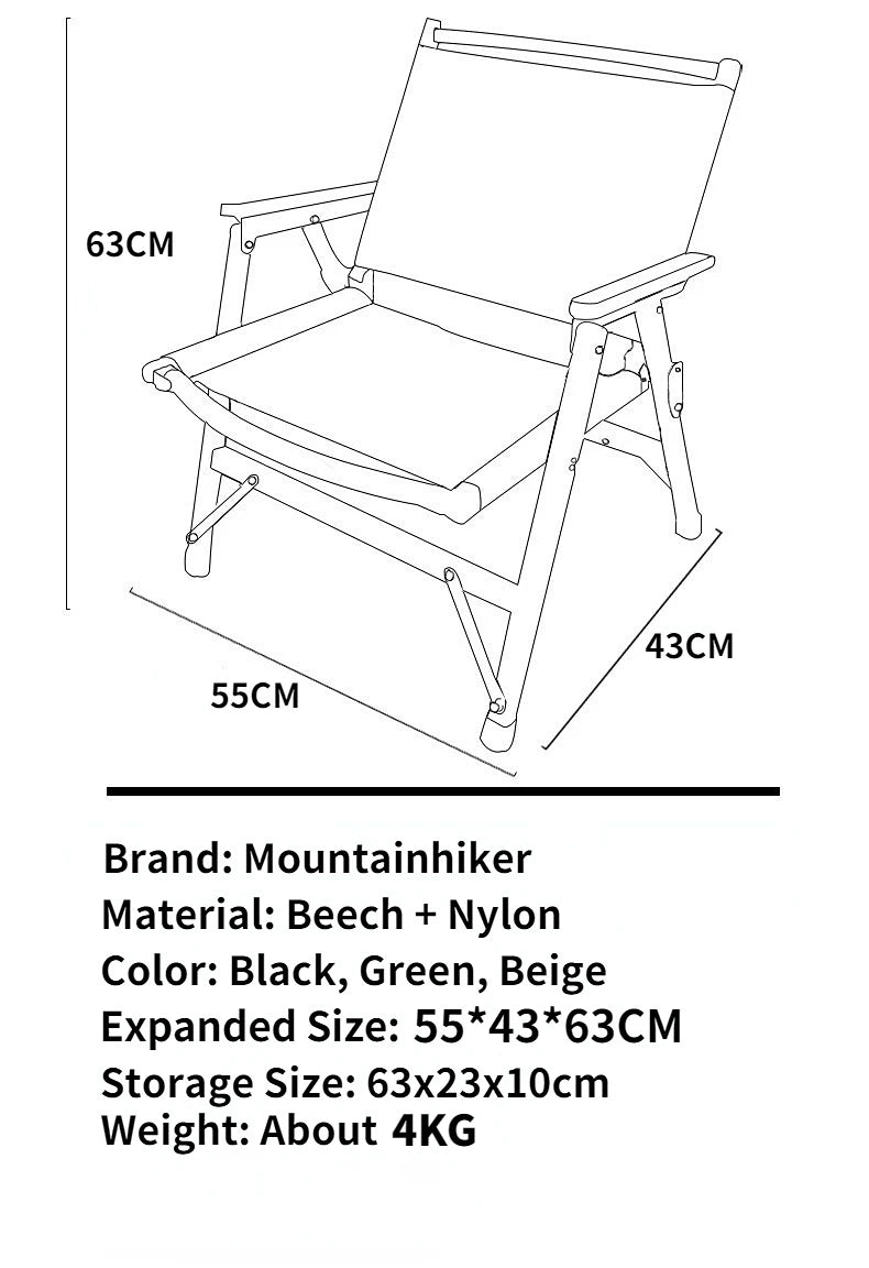 Outdoor Chair Camping Folding Portable Backrest Chair Camping Leisure Faux Wood Armrest Fishing Garden Chair