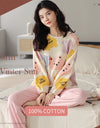 Women’s Cute Lazy Style Cotton Pajama Set – Soft, Loose Long Sleeves & Pants