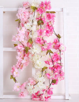 Artificial Hanging Flowers Garland Cherry Blossom Fake Plants Vines for Outdoor Home Wall DIY Wreaths Wedding Arch Garden Decor