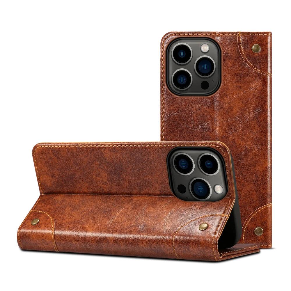 Flip Leather Wallet Phone Case for iPhone 16 15 Pro Max 16E 14 Plus with Magnetic Card Slot Holder Cover
