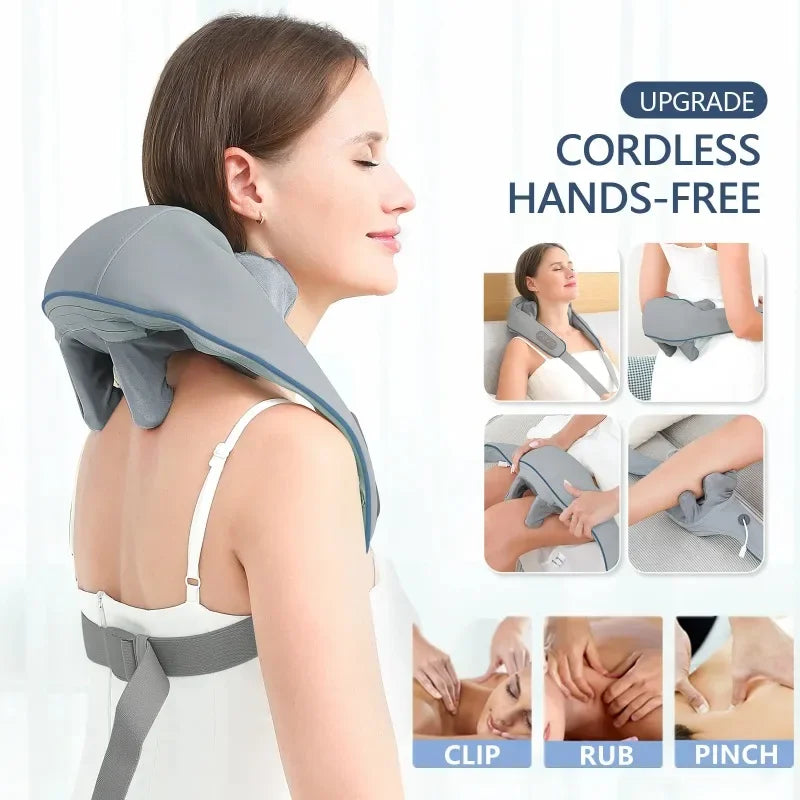 1PC Wireless Neck And Back Massager Neck And Shoulder Kneading Massage Shawl Neck Cervical Relaxing Trapezius Massager