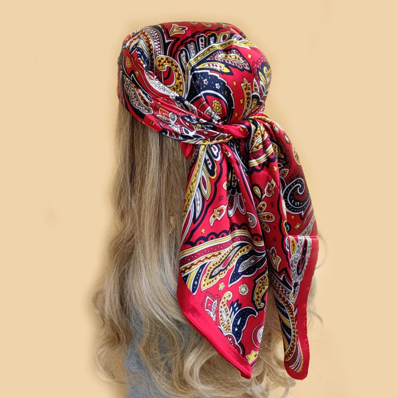 Retro Women Silk Scarf Bandanna Fashion Bohemian Pattern Square Hijab Lady Wrap Headband foulard muffler