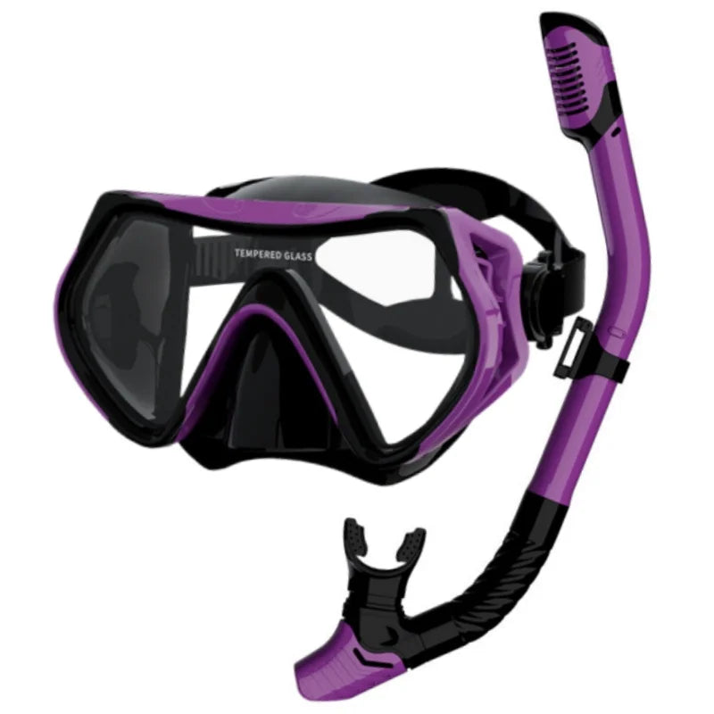 Scuba Diving Mask Snorkel Set For  Tempered Glass Professional Panoramic Snorkeling Gear Swimming Training