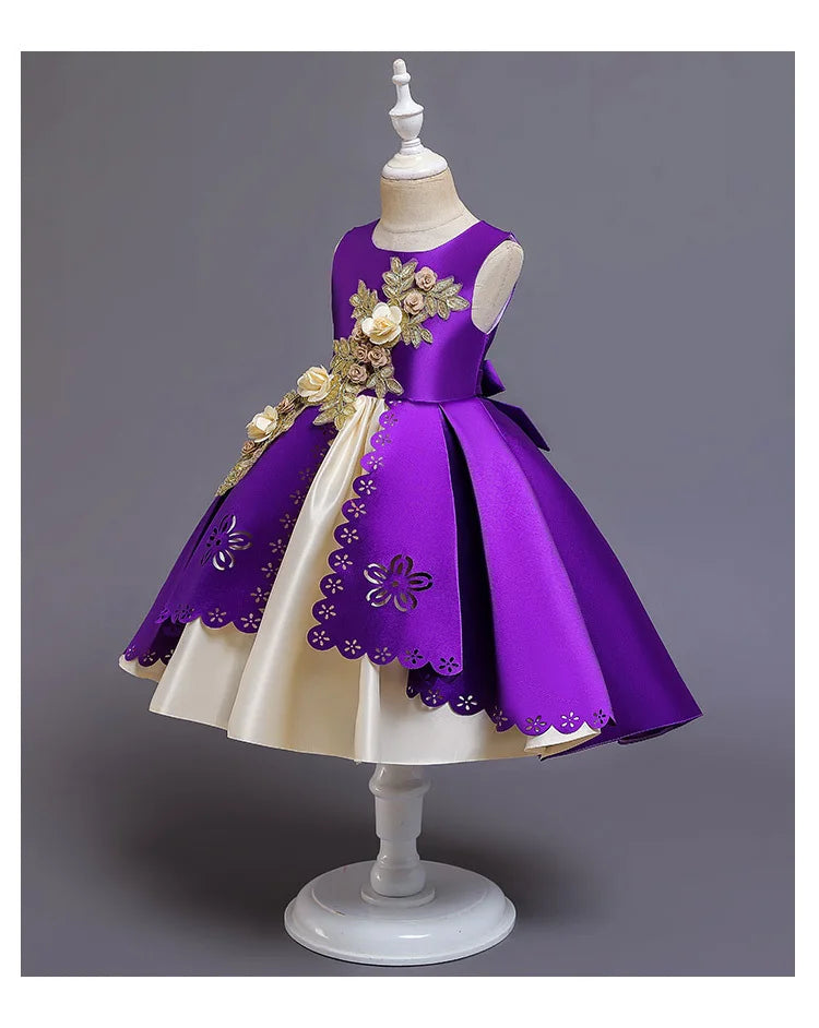 Girls Summer Princess Dress - Sleeveless Tulle Tutu with Floral Appliques | Kindergarten Performance Outfit, Birthday Party Gown