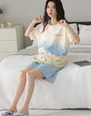 2-Pcs Women’s Cotton Pajama Set – Breathable Short Sleeve Summer Sleepwear with Cute Prints