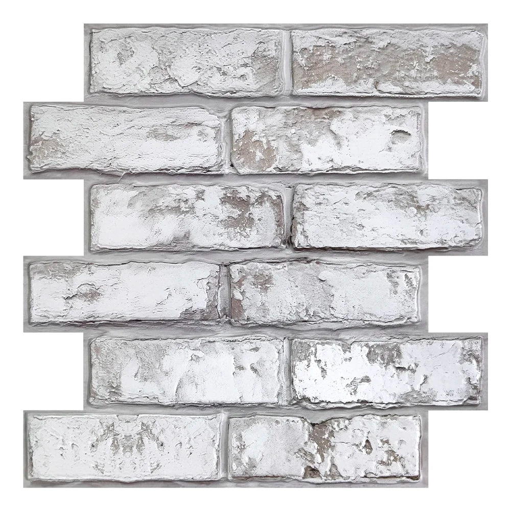 10pcs 3D Tile Stickers, 3D Whitewash Brick Textures, Matte, 30cm x 30cm, Water and Mold Resistant, for Living Room Kitchen Wall Update
